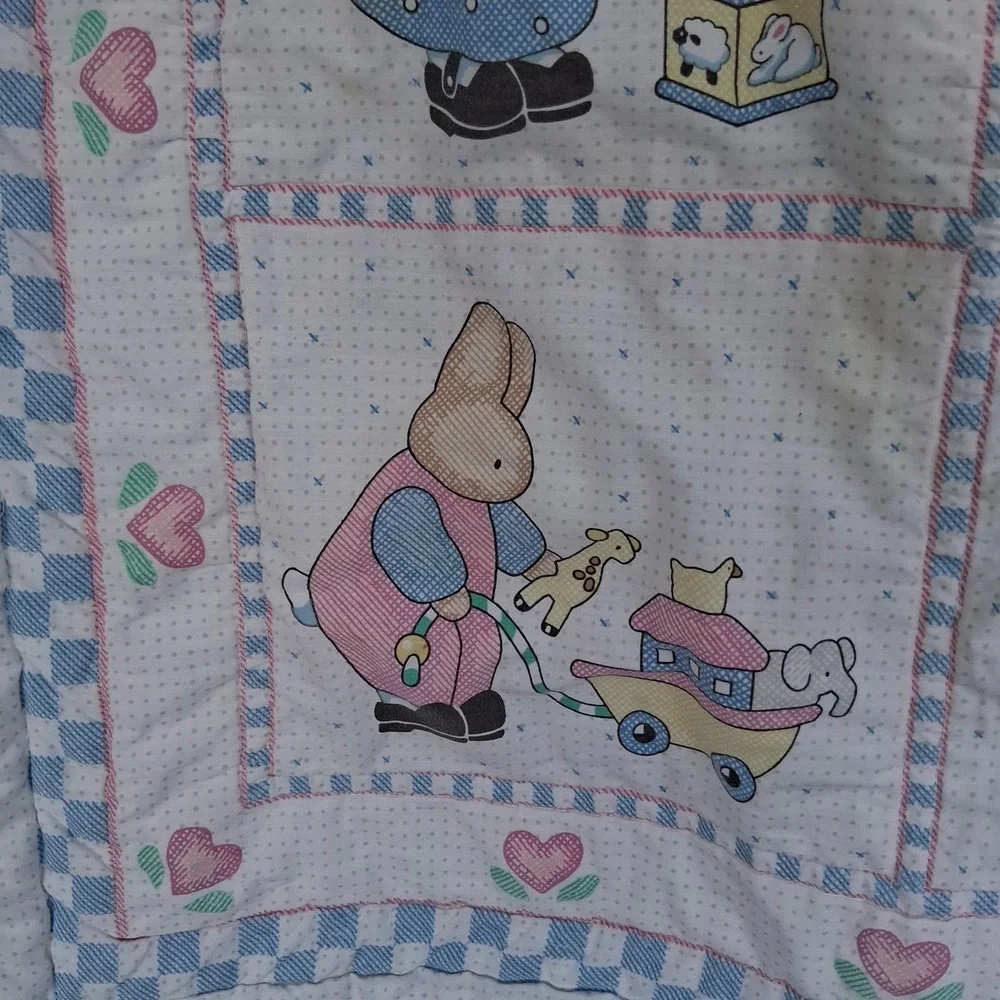 Vintage 90s Y2k Daisy Kingdom Baby Blanket Quilt Bunnies Cottagecore Pastel‎